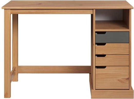 Hioshop Mestre bureau 1 plank 3 kleine 1 groot lade honing grijs.