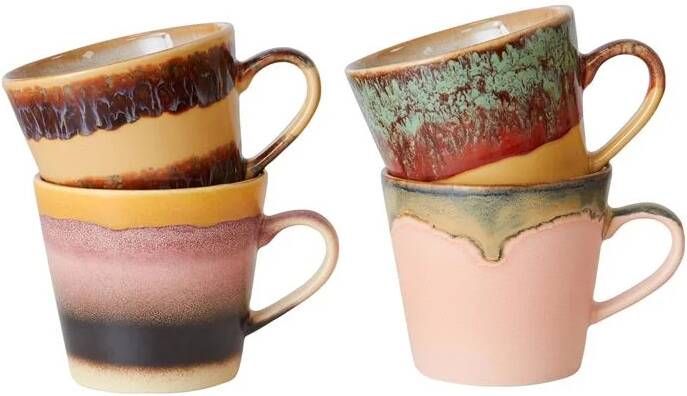HKLIVING cappuccinomok 70s (Ø9 5 cm) (300 ml) (set van 4)