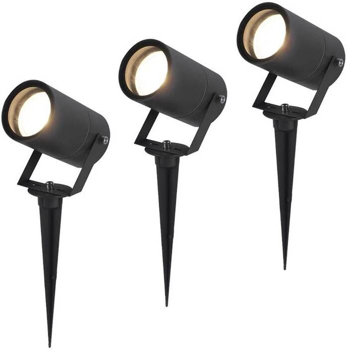 HOFTRONIC 3x Spikey Tuinspot voor buiten LED Zwart 4000K Neutraal wit Waterdicht 5 Watt 400 Lumen 230V Verwisselbare GU10 lamp Prikspot met grondspies Richtbaar Aluminium Voor het uitlichten van planten struiken en bomen