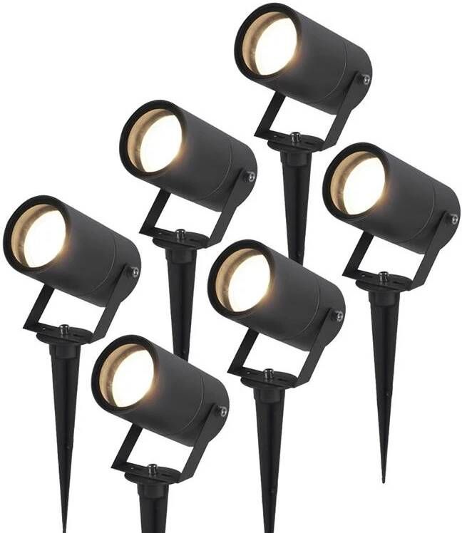 HOFTRONIC 6x Spikey Tuinspot voor buiten LED Zwart 4000K Neutraal wit Waterdicht 5 Watt 400 Lumen 230V Verwisselbare GU10 lamp Prikspot met grondspies Richtbaar Aluminium Voor het uitlichten van planten struiken en bomen