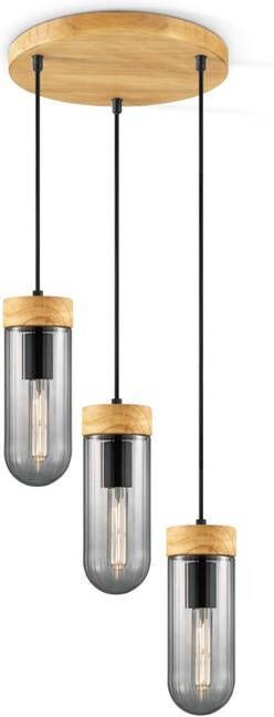 Home Sweet Home Hanglamp Capri Hout Gerookt Glas ⌀30cm 3xe27