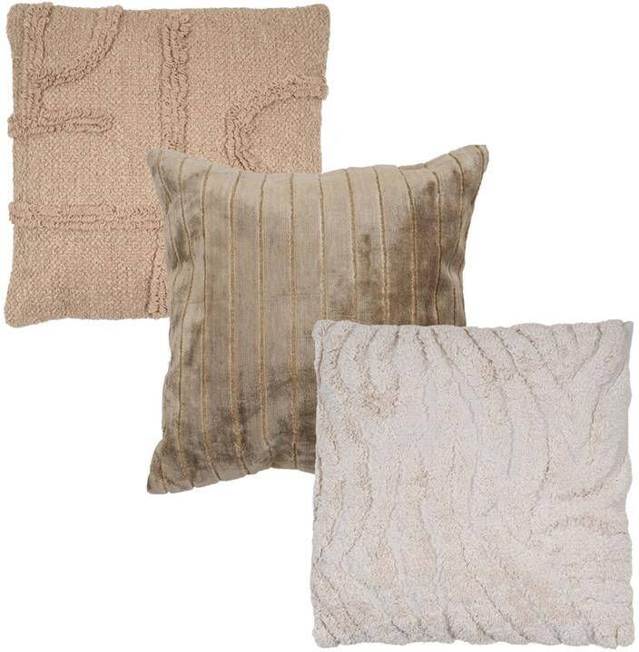 Home67 Kussen Set van 3 Joya Brown Juul Green en Juna Beige