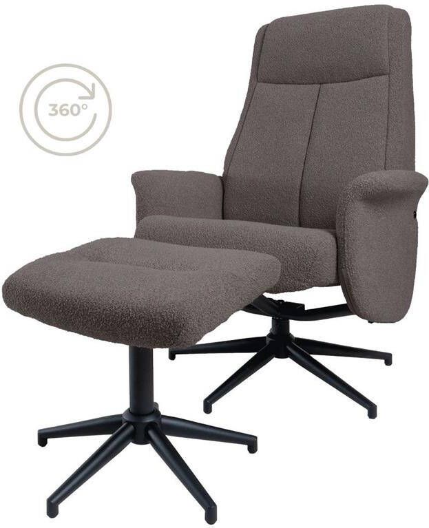 Home67 Relaxfauteuil Bindy + Hocker Bouclé Brown