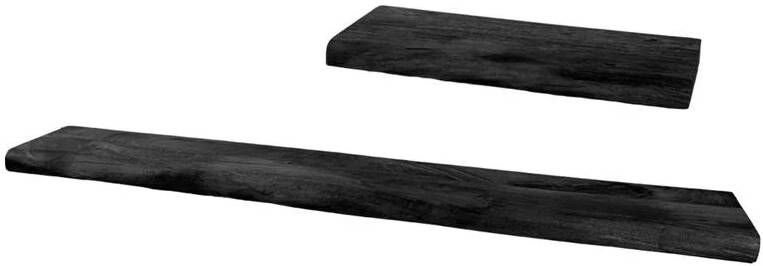 Home67 Wandplank Pure Zwart Mangohout Set van 2 Groot