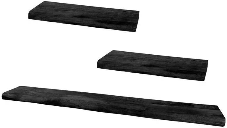 Home67 Wandplank Pure Zwart Mangohout Set van 3 Groot