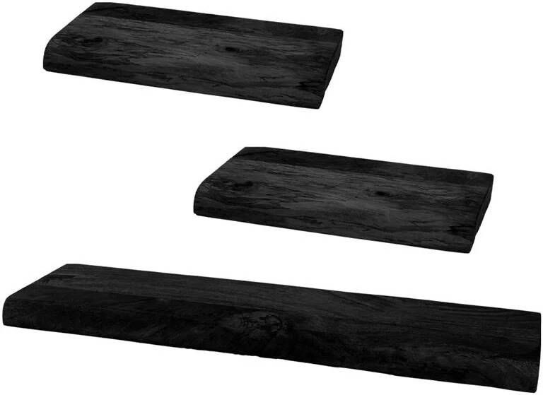 Home67 Wandplank Pure Zwart Mangohout Set van 3 Klein