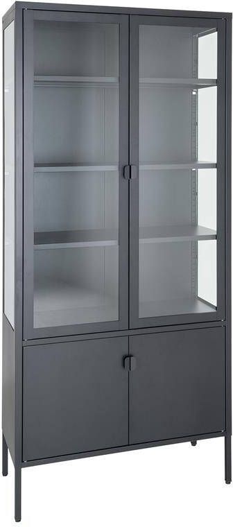 House Nordic Brisbane Zwart | Glas Vitrinekast 4-Deuren