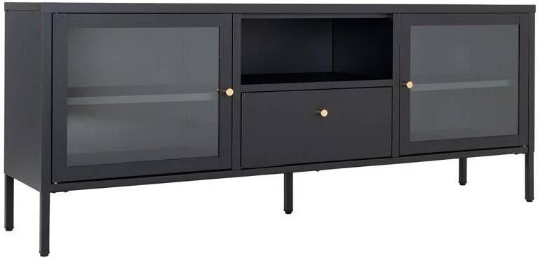 Hioshop Dalby TV-meubel 2 glazen deuren 1 lade 1 plank zwart.