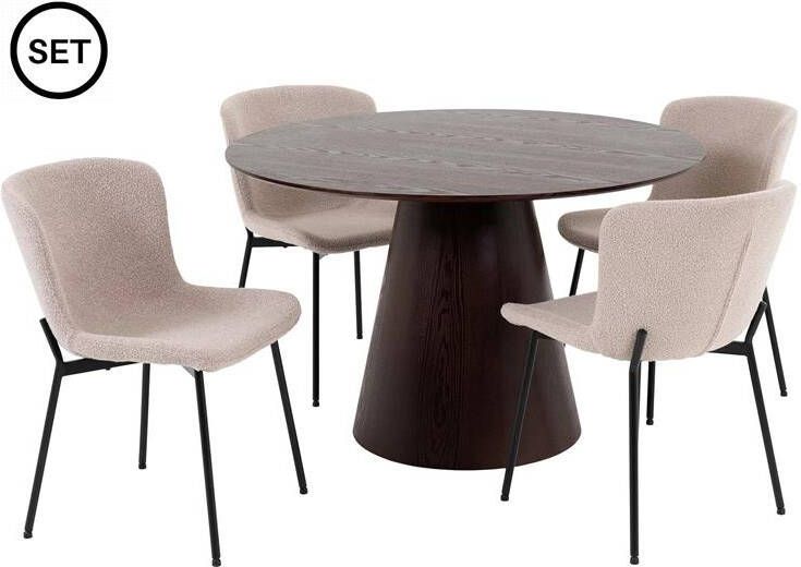 House Nordic Eetkamerstoel Maceda Bouclé Beige Set van 2