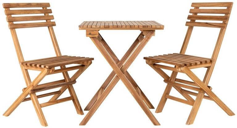Hioshop Cuenca café ingesteld set met tafel en 2 stoelen buitenshuis teak.