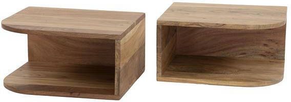 Hoyz Collection Nachtkastje Corner Open Vak Massief Acacia Naturel Set Van 2