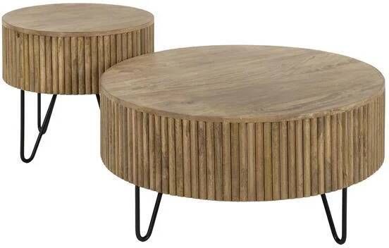 Hoyz Collection Salontafel Wave Rond Massief Mango Zandkleur Set van 2