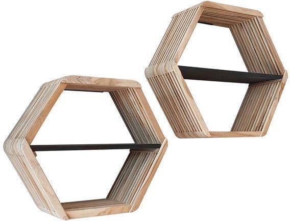 Hoyz Collection Wandschap Hexagon Teakhout Set van 2