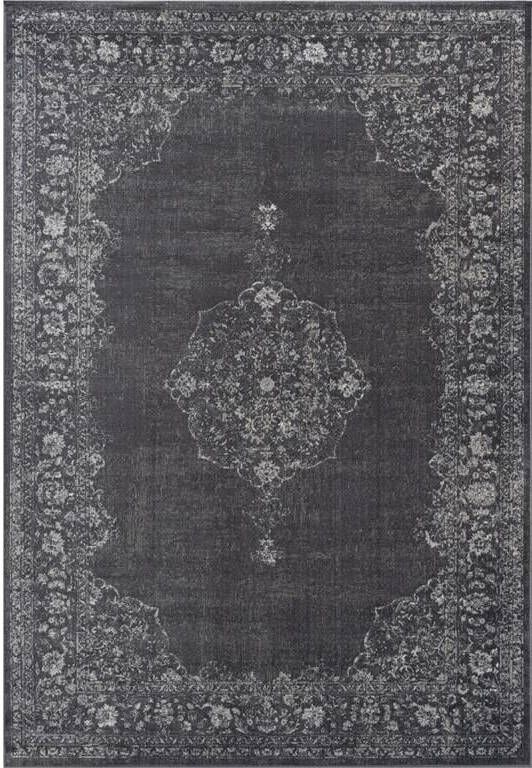 Interieur05 Vintage vloerkleed Ornament antraciet met franjes 195x300cm