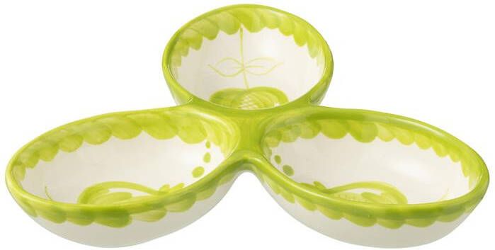 J-Line Apero Dish Granada Clover Ceramic White Green