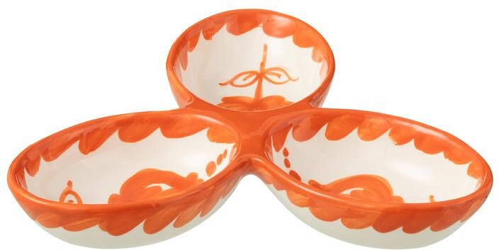 J-Line Apero Dish Granada Clover Ceramic White Orange