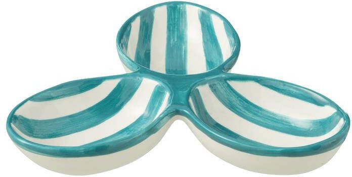 J-Line Apero Dish Granada Stripes Clover Ceramic White Aqua