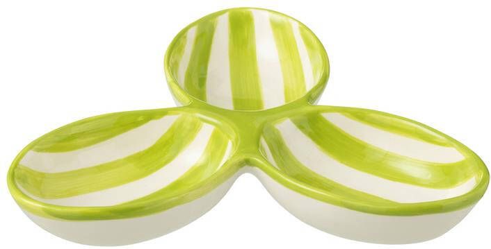 J-Line Apero Dish Granada Stripes Clover Ceramic White Green