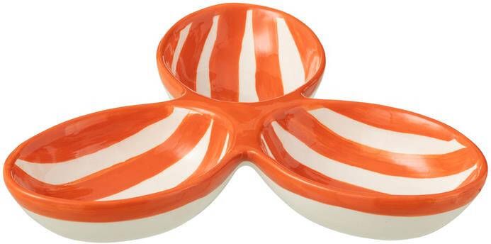 J-Line Apero Dish Granada Stripes Clover Ceramic White Orange