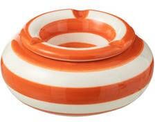 J-Line Ashtray Granada Stripes Ceramic White|Orange Small