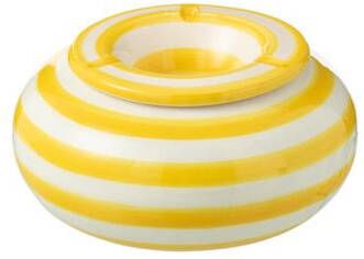 J-Line Ashtray Granada Stripes Ceramic White|Yellow Large