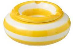 J-Line Ashtray Granada Stripes Ceramic White|Yellow Small