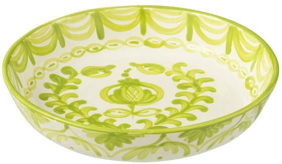 J-Line Bowl Granada Low Ceramic White|Green Large
