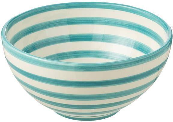 J-Line Bowl Granada Stripes High Ceramic White|Aqua Large