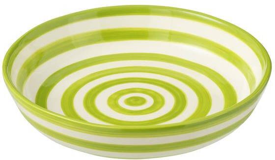 J-Line Bowl Granada Stripes Low Ceramic White|Green Large