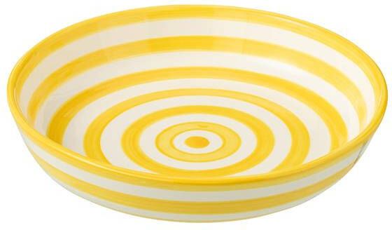 J-Line Bowl Granada Stripes Low Ceramic White|Yellow Large