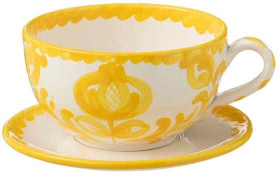 J-Line Cup+Plate Granada Ceramic White|Yellow