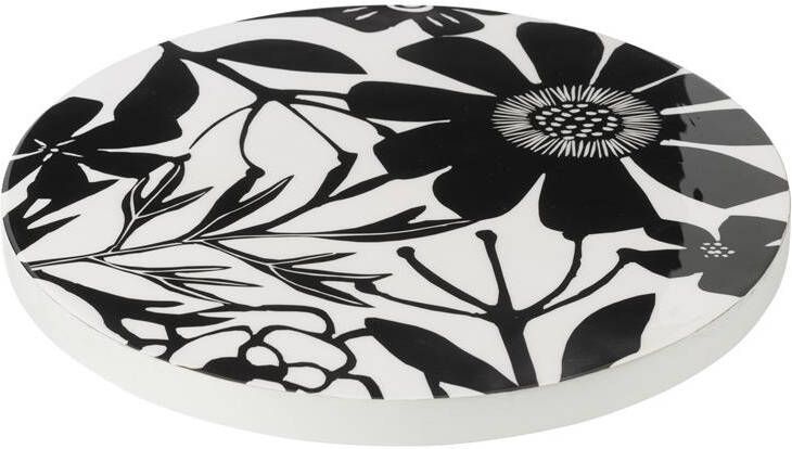 J-Line Dienblad Rechthoek Bloemen Mangohout Zwart|Wit
