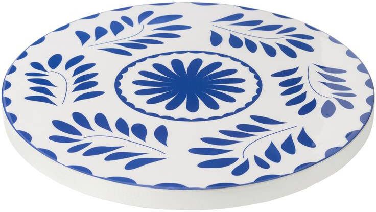 J-Line Dienblad Rond Bloemen Mangohout Blauw|Wit