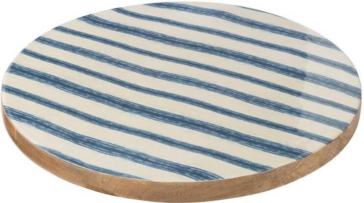 J-Line Draaiplateau Rond Strepen Mangohout Blauw|Wit