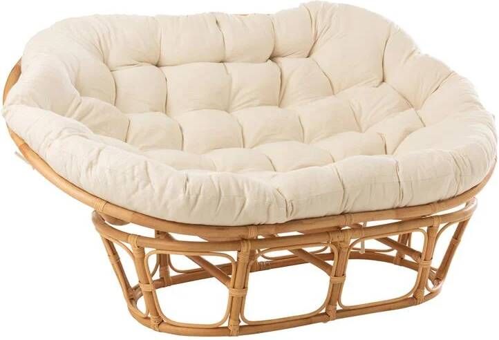 J-Line Fauteuil Roni Met Kussen Rotan Naturel|wit 159x110x55cm