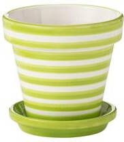 J-Line bloempot Granada Stripes Handmade + Painted keramiek geel small Ø 21 cm