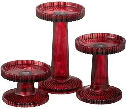 J-Line kaarshouder Nelly glas rood 3 stuks