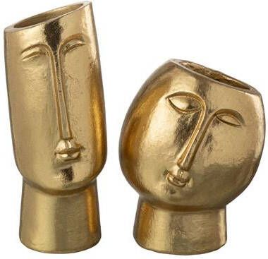 J-Line vaas Hoofd modern polyresin goud 2 stuks Ø 10 cm