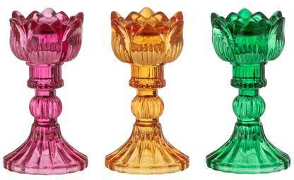 J-Line Kandelaar Roos Glas Mix Assortiment Van Drie