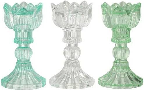 J-Line kandelaar Roos Koud glas mix 3 stuks