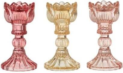 J-Line kandelaar Roos Warm glas mix 3 stuks