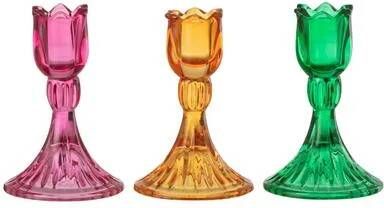 J-Line kandelaar Tulp glas mix 3 stuks