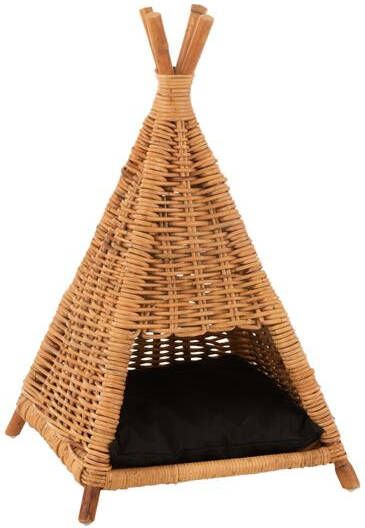 J-Line Rotan kattentent + kussen jute naturel & zwart