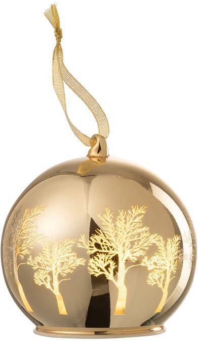 J-Line Kerstballen met verlichting glas goud LED lichtjes 4x