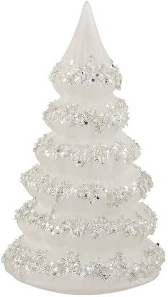 J-Line Kerstboom Lijnen Glitter+Parels Wit|Zilver Glas Large