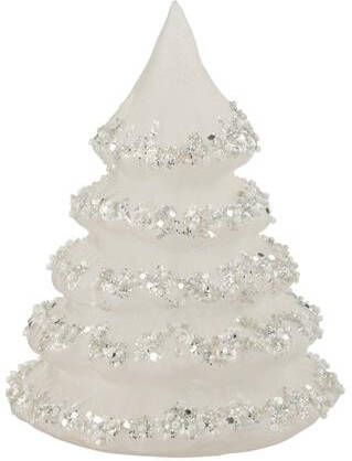 J-Line Kerstboom Lijnen Glitter+Parels Wit|Zilver Glas Small