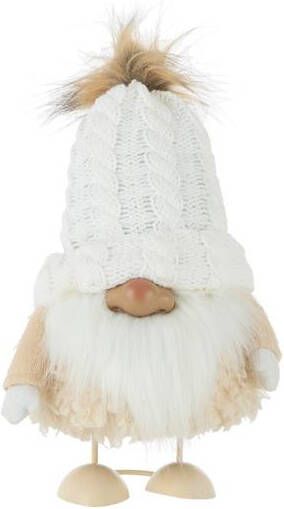 J-Line Kerstfiguren kerstman Pompom polyresin wit & beige 34 cm