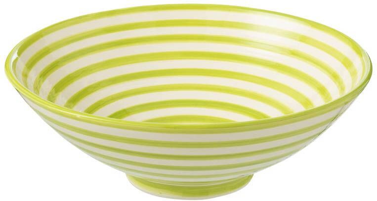 J-Line Lebrillo Bowl Granada Stripes Ceramic White|Green