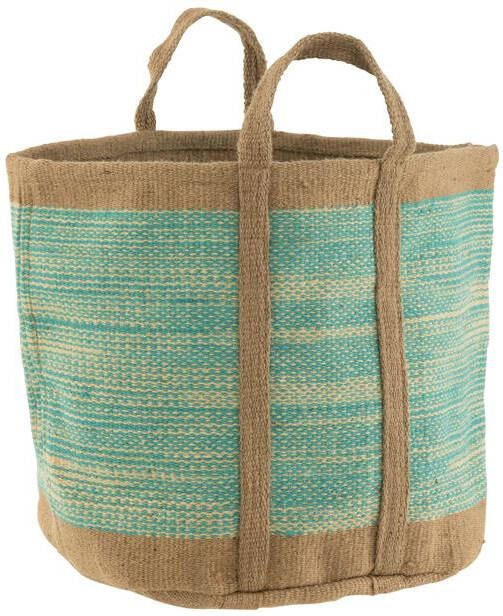 J-Line mand Rond Met Handvaten jute naturel|azuur