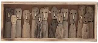 J-Line wanddecoratie Familie Masks Vakjes hout naturel small